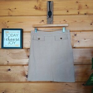 Elizabeth McKay Woven Basket Weave ALine Skirt Office Career Stretch Tan Sz 6